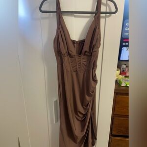 Fashion Nova Strapless Brown Dress
